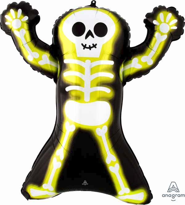 Neon Skelly Skeleton Foil Balloon, 30 Inch