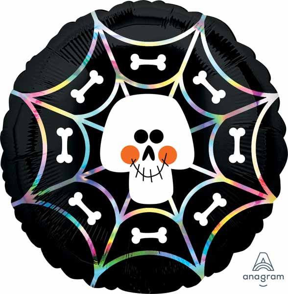 Iridescent Skull Web 18-Inch Round Foil Balloon