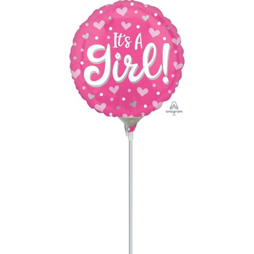 ITS A GIRL HRTS DOTS 9" RND A15 MYLAR