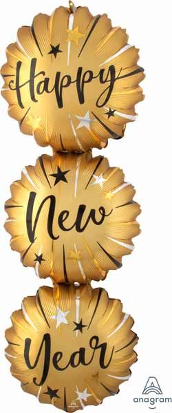 38" Satin Happy New Year Bursts Foil Balloon