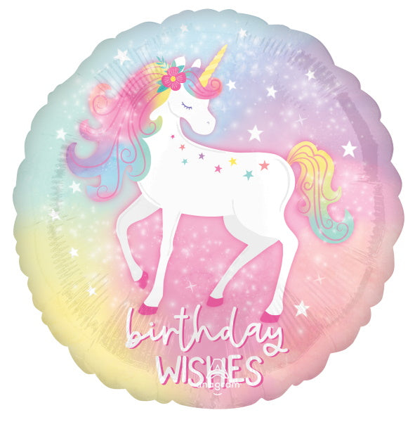 Enchanted Unicorn Happy Birthday 18-Inch Round Foil Balloon