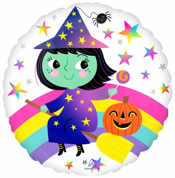 Rainbow Witch 18-Inch Round Halloween Foil Balloon