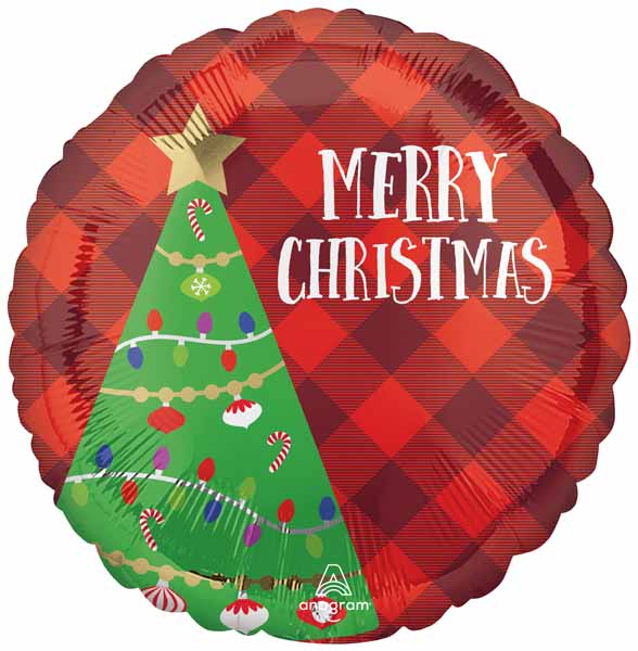 Christmas Tree Plaid 18-Inch Round Foil Balloon