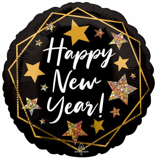 Happy New Year Gold Sparkle 18" Round Foil Balloon