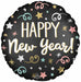 CONFETTI HNY SATIN 18" RND SL S40 PKG