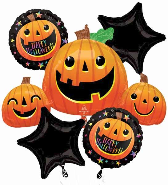 Smiley Halloween Pumpkin Foil Balloon Bouquet