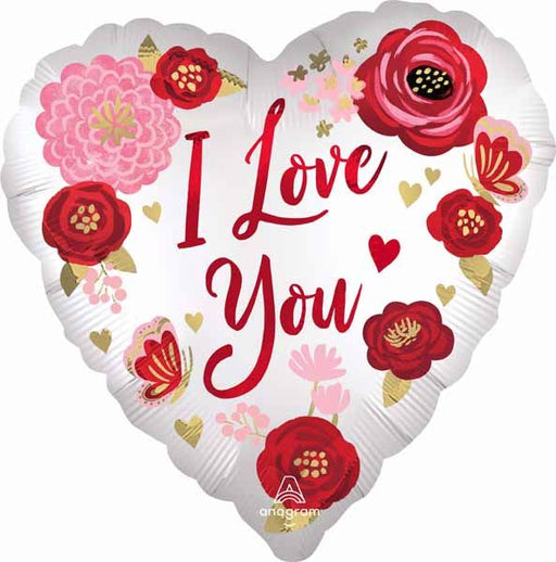 I Love You Satin Flowers 18" Heart Foil Balloon