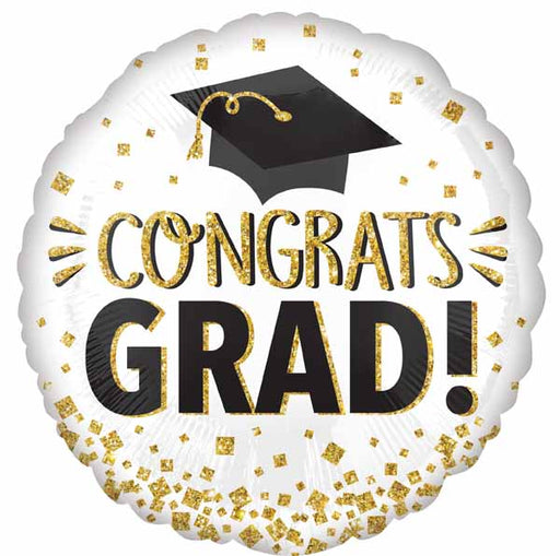 Grad Gold Glitter 18-Inch Round Foil Balloon