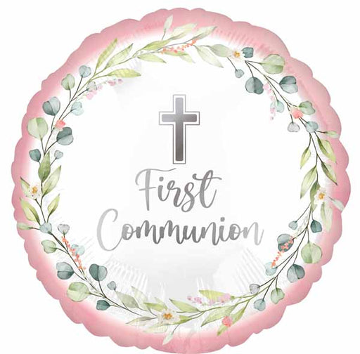 Pink First Communion 18-Inch Round Foil Balloon
