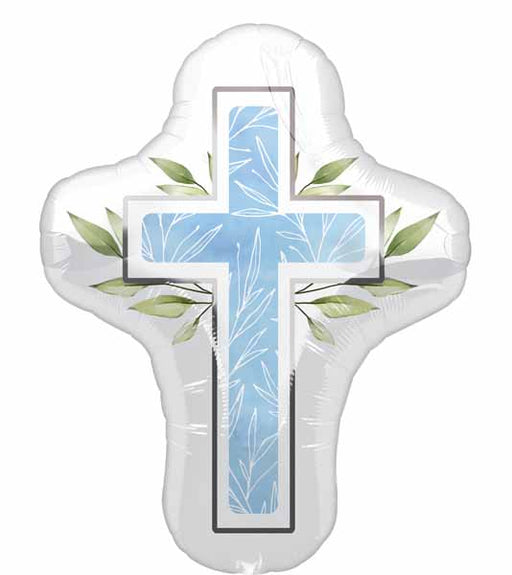 Blue First Communion Cross Foil Balloon, 28 Inch