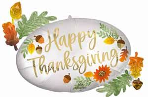 32 Inch Happy Thanksgiving Satin Oval Marquee Foil Balloon