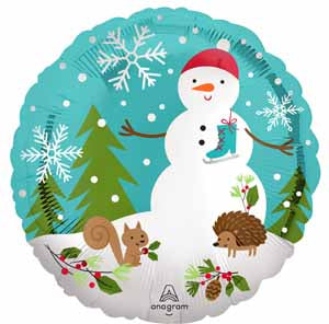Woodland Snowman 18-Inch Round Foil Balloon