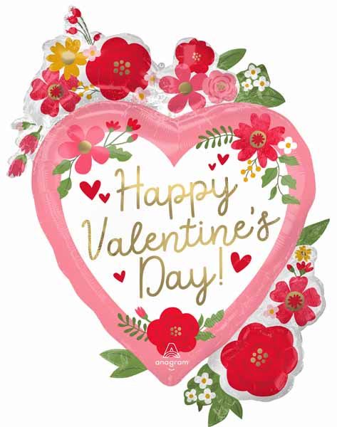 34-Inch Happy Valentine's Day Floral Foil Balloon
