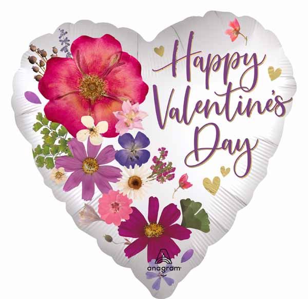 Happy Valentine's Day Pressed Flowers 18" Heart Foil Balloon