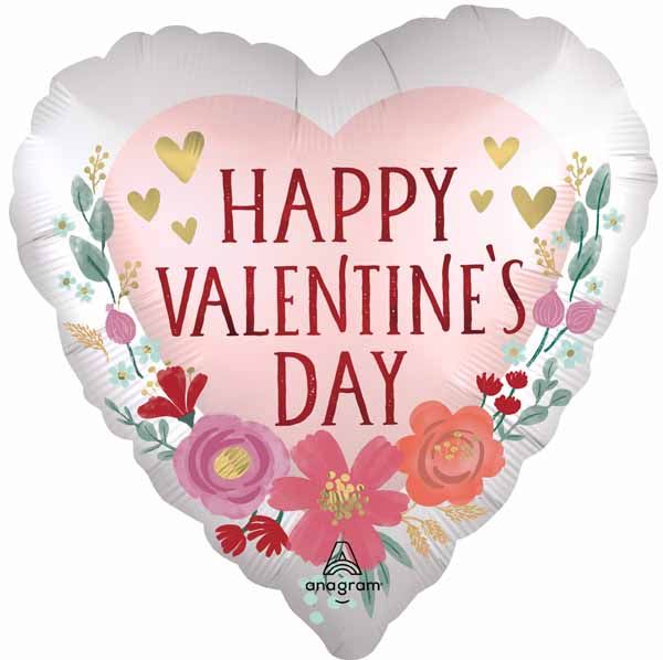 Happy Valentine's Day Romantic Flowers Jumbo Heart Foil Balloon