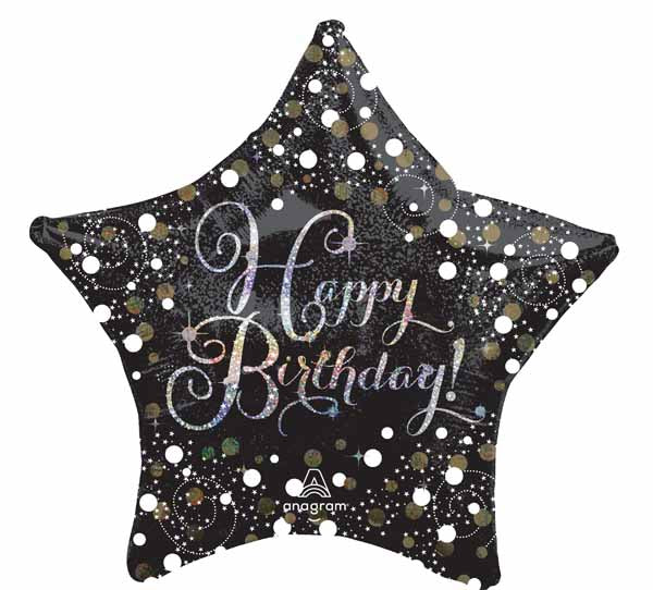 Sparkling Happy Birthday Star Foil Balloon, 28 Inch