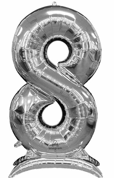 Silver Number 8 Stand-Up Balloon, 50 Inch