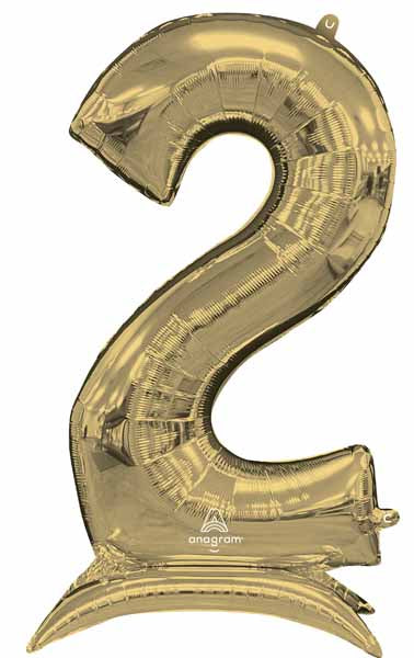 White Gold Number 2 Stand-Up Foil Balloon, 50 Inch