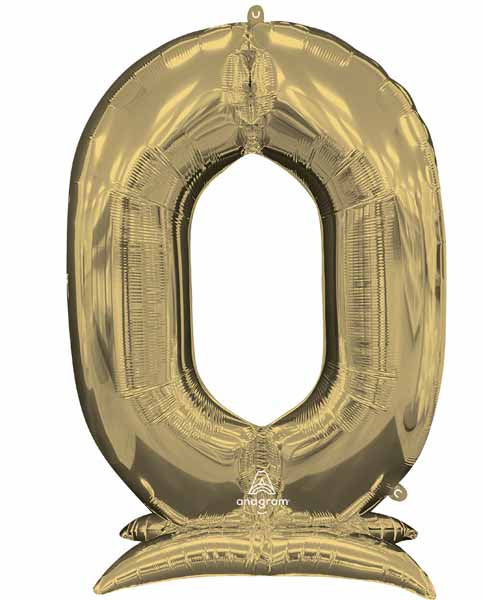 White Gold Number 0 Stand-Up Foil Balloon, 52 Inch