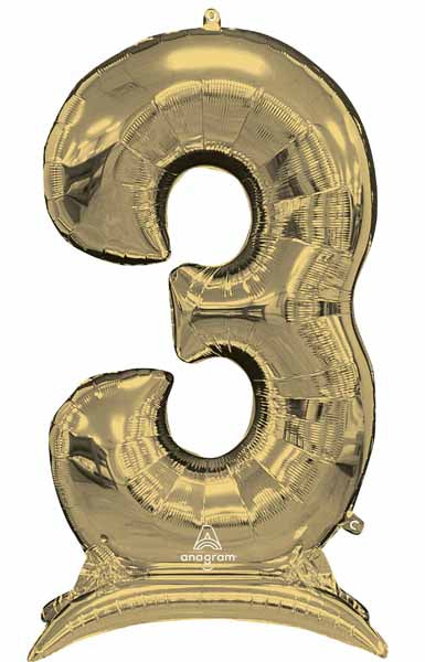 White Gold Number 3 Stand-Up Balloon, 50 Inch