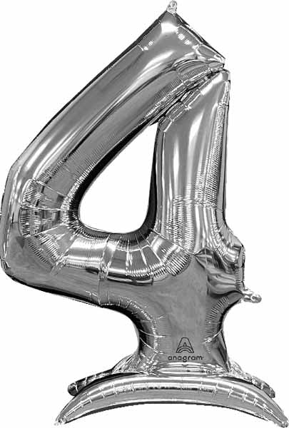 50-Inch Silver Number 4 Stand-Up Balloon