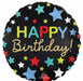 Satin Happy Birthday Stars 18-Inch Round Foil Balloon