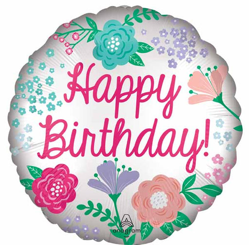 Satin Happy Birthday Garden 18" Round Foil Balloon