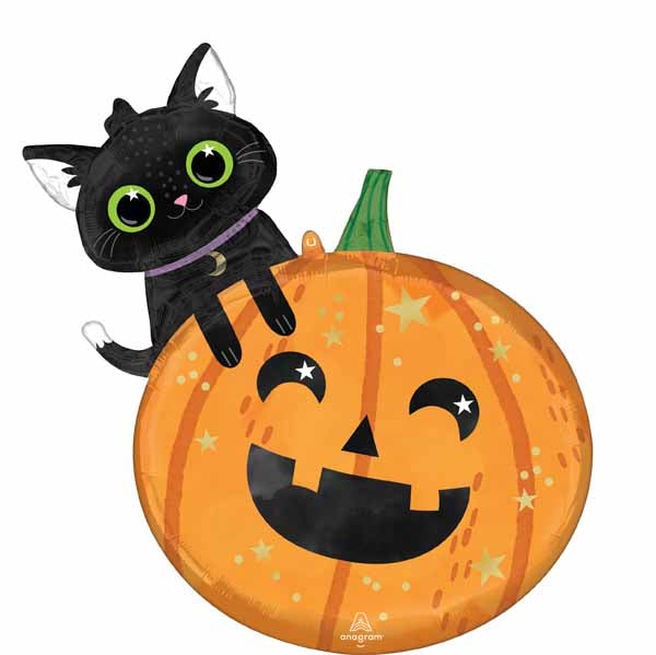 Halloween Cat & Pumpkin 29-Inch Shaped Foil Balloon