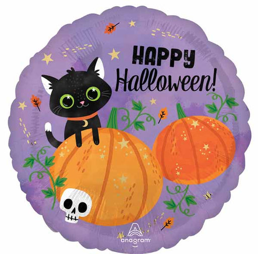 Halloween Cat & Pumpkins 18" Round Foil Balloon