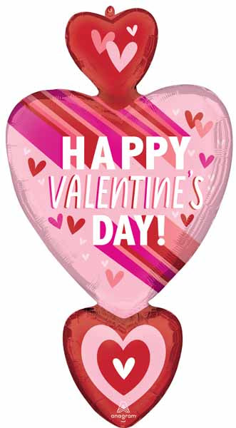 Happy Valentine's Day Hearts & Stripes 38-Inch Foil Balloon