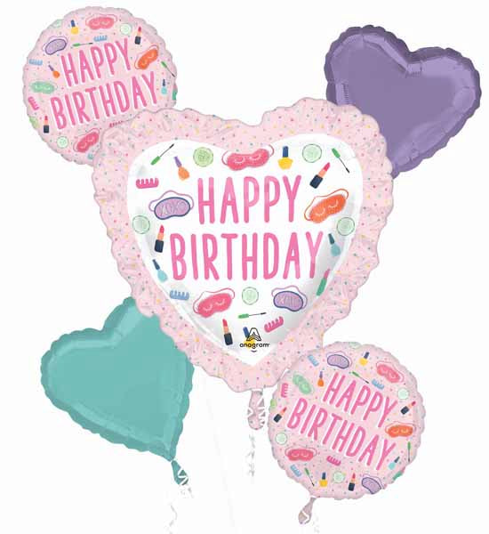 Spa Party Happy Birthday Foil Balloon Bouquet