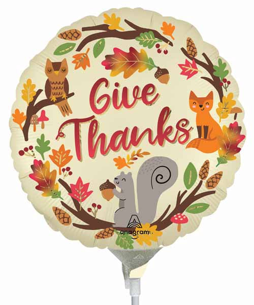Give Thanks 9-Inch Round Foil Balloon