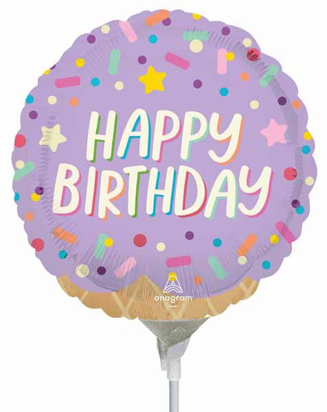 Ice Cream Party Happy Birthday 9" Round Foil Balloon