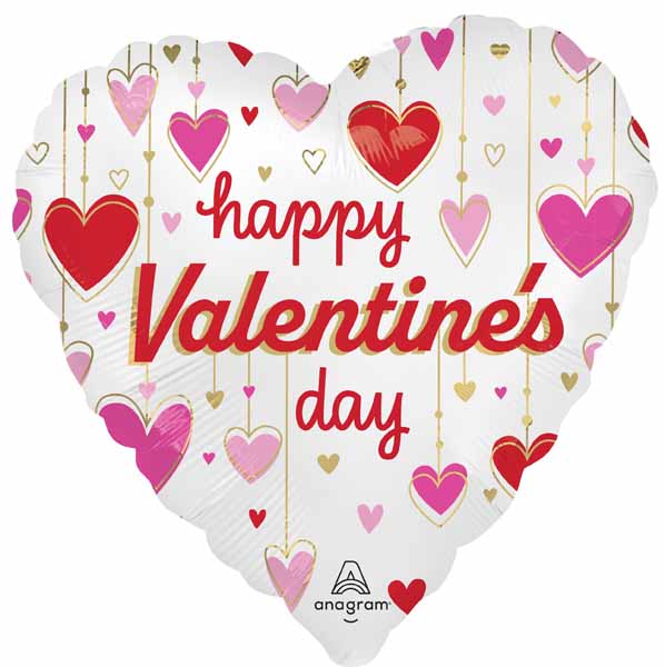 18" Happy Valentine's Day Dangling Hearts Foil Balloon