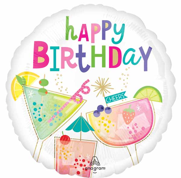 Cocktail Surprise Happy Birthday 18 Inch Round Foil Balloon