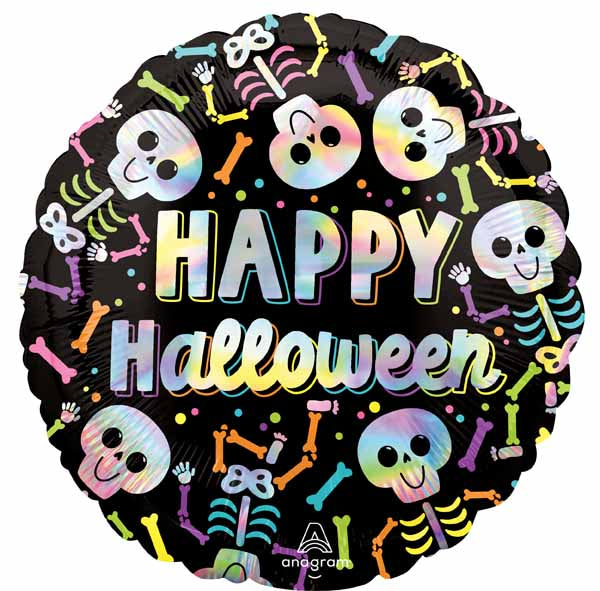 Bare Bones Halloween 18" Round Holographic Foil Balloon