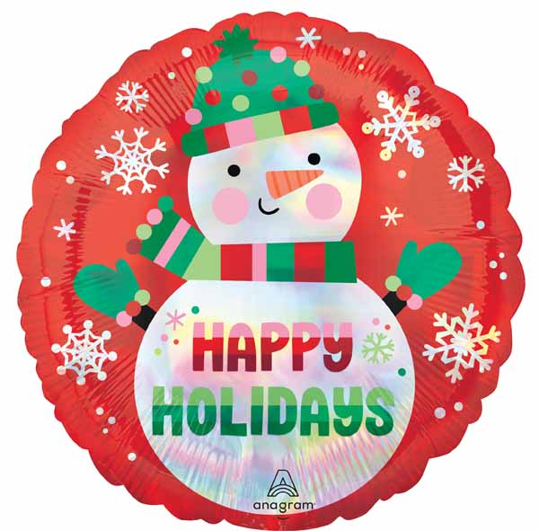 Shimmering Snowman 18-Inch Round Holographic Foil Balloon