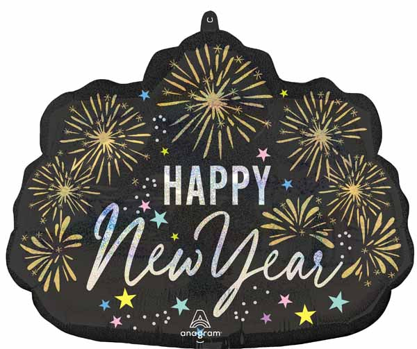 Festive Happy New Year Sparkle 24-Inch Holographic Foil Balloon