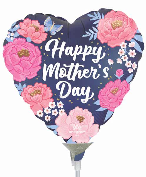 Happy Mother's Day Peony Garden 9" Heart Foil Balloon