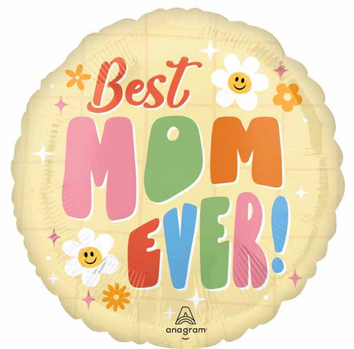 Retro Best Mom Ever! 18-Inch Round Foil Balloon