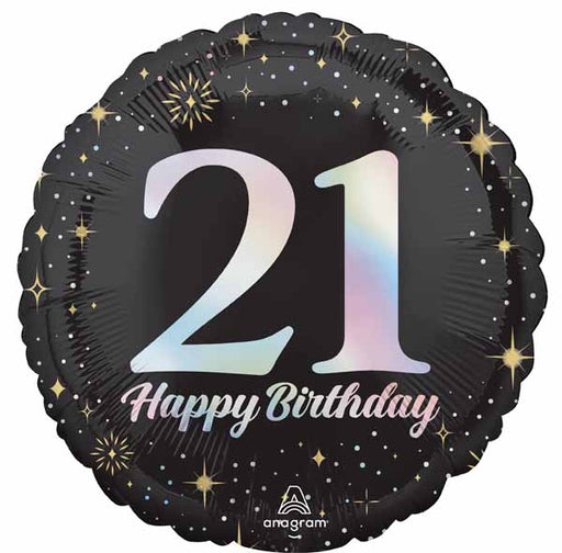 Sparkling 21st Birthday Round Foil Balloon, 18 Inch