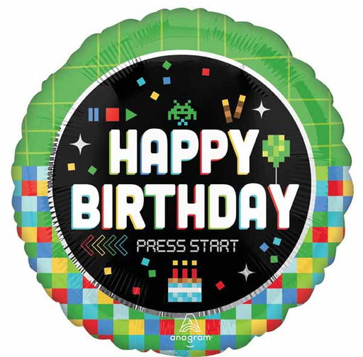8-Bit Happy Birthday 18-Inch Round Foil Balloon