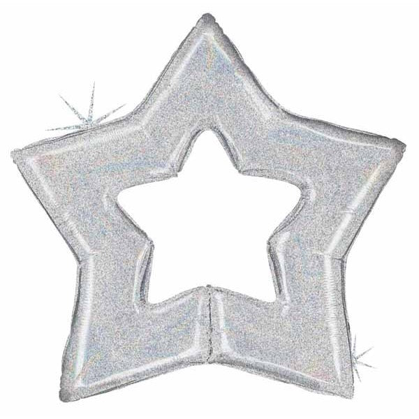 48-Inch Silver Holographic Linking Star Foil Balloon