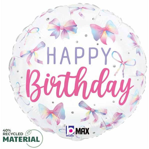 Multicolor Bow Happy Birthday Round Foil Balloon, 18 Inch