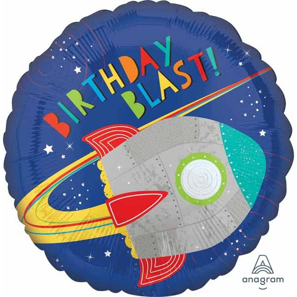 Blast Off Birthday 18" Round Foil Balloon