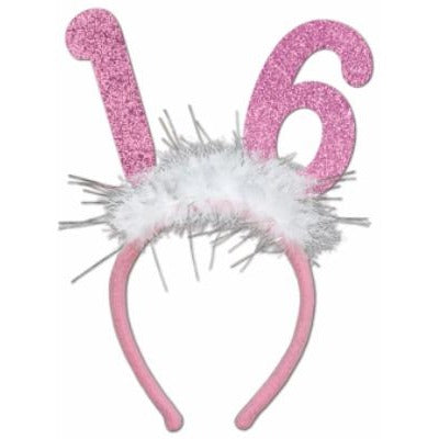 Sweet 16 Glittered Bopper Headband with Marabou