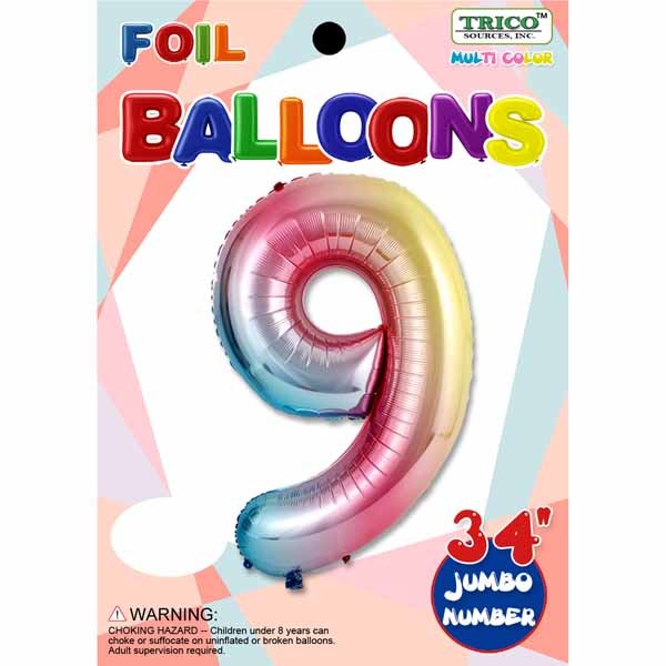 34-Inch Rainbow Number 9 Foil Balloon