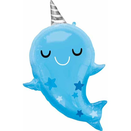 Baby Blue Narwhal Shaped Foil Balloon, 30 Inch