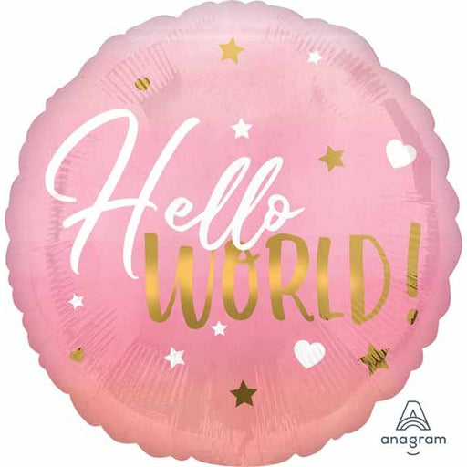 Hello World Pink Baby Girl 18" Round Foil Balloon