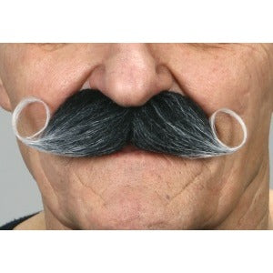 Salt and Pepper Curled Gentleman Self-Adhesive Moustache